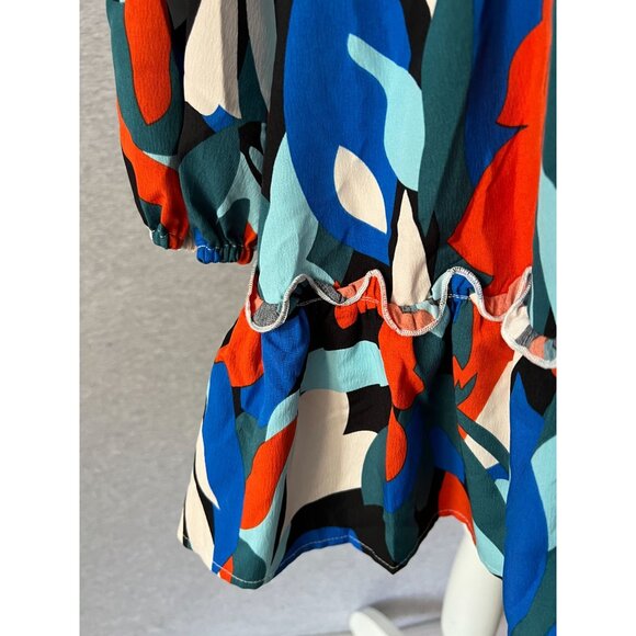 Jodifl Abstract Mini Dress Womens Small Colorful Ruffled Long Sleeve Tie Waist - Picture 6 of 10